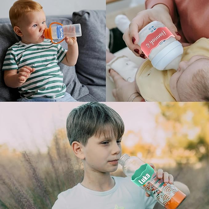 Custom Baby Bottle Labels for Daycare Personalized Water Bottle Name Bands Engraved Name Silicone Labels Reusable Waterproof Dishwasher Safe Sippy Cup Tags