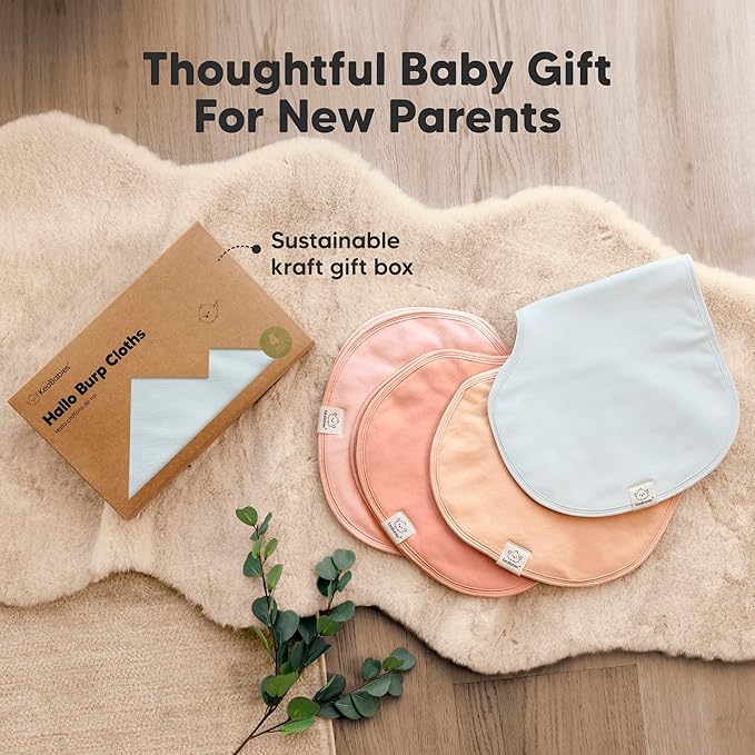 KeaBabies 4-Pack Baby Burp Cloths Baby Girl, Boy - Organic Cotton Burp Cloth, Extra Large, Absorbent, Soft Burping Cloths & Bibs Set for Babies, Newborn Burp Clothes, Thick Burp Rags (Flora Dew)