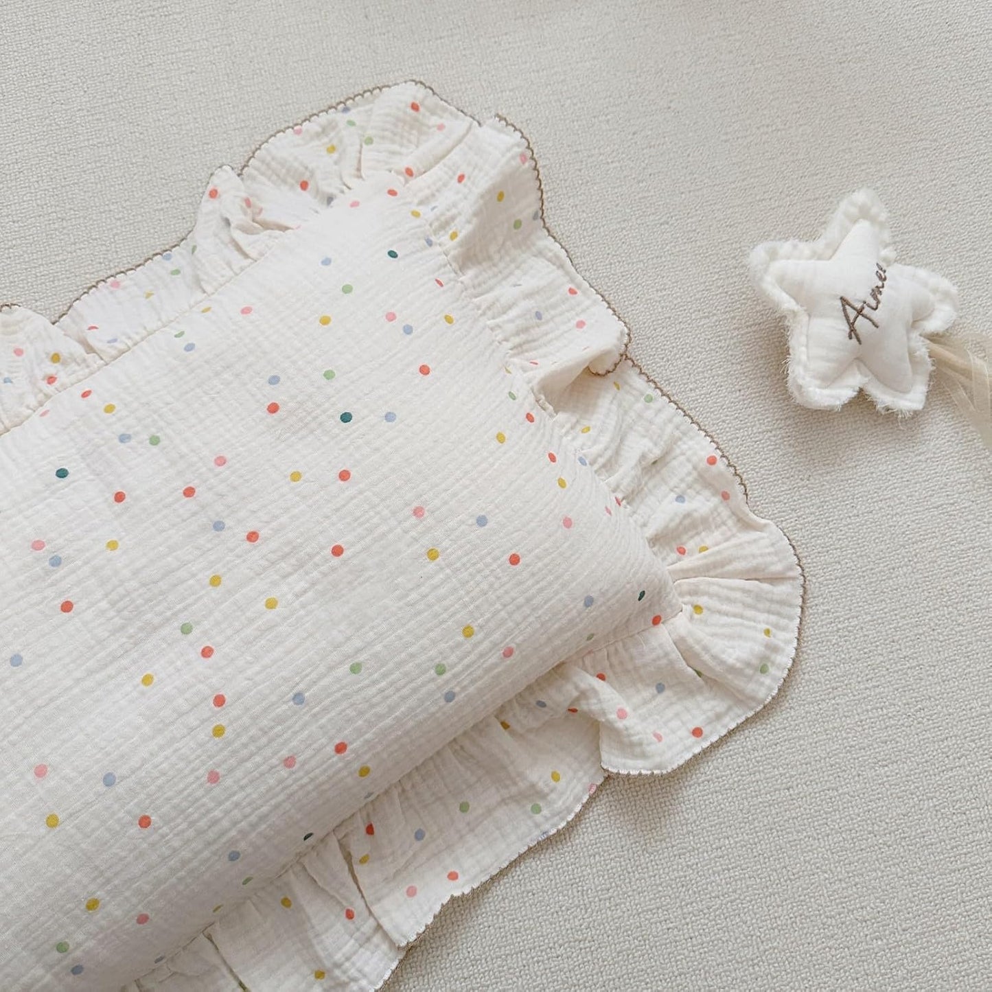 BuLuTu Kids Toddler Pillowcases Muslin Cotton Toddler Pillow Cases Colorful Dots Pattern, Girls Boys Bedding Pillow Covers, Soft Breathable Pillow Protector Envelope Closure,1 Piece,14"x20"