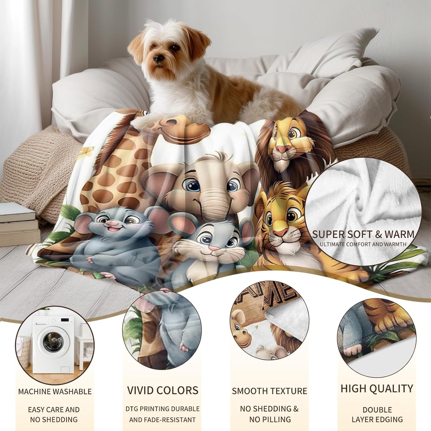 Ship Next Day, Personalized Baby Blanket - Printed in USA, Custom Baby Blanket with Name, Customized Animal Blankets for Boys & Girls, Soft Cozy Receiving Blankets for Toddlers, Stroller Decor Throw