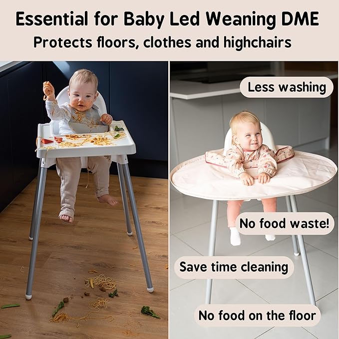 Tidy Tot- Baby Bib & Tray Kit - Mess Proof Long Sleeve Smock Attaches to Feeding Mat, Waterproof Bib - Fits Babies 6-24 Month