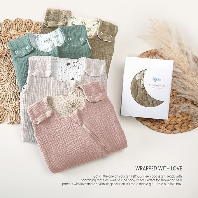 lulumoon Sleep Sack Muslin for Baby: Cotton Wearable Blanket for 9-15 Months - Soft Lightweight Ideal for Nursery Lounge Nighttime Naptime 12-18 Months