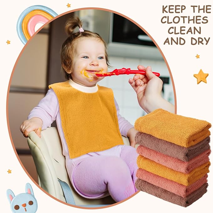 Foaincore 6 Pcs Pullover Baby Bibs Cotton Terry Toddler Absorbent Infant for Feeding and Drooling Towel Slip on Bib(Warm Color)
