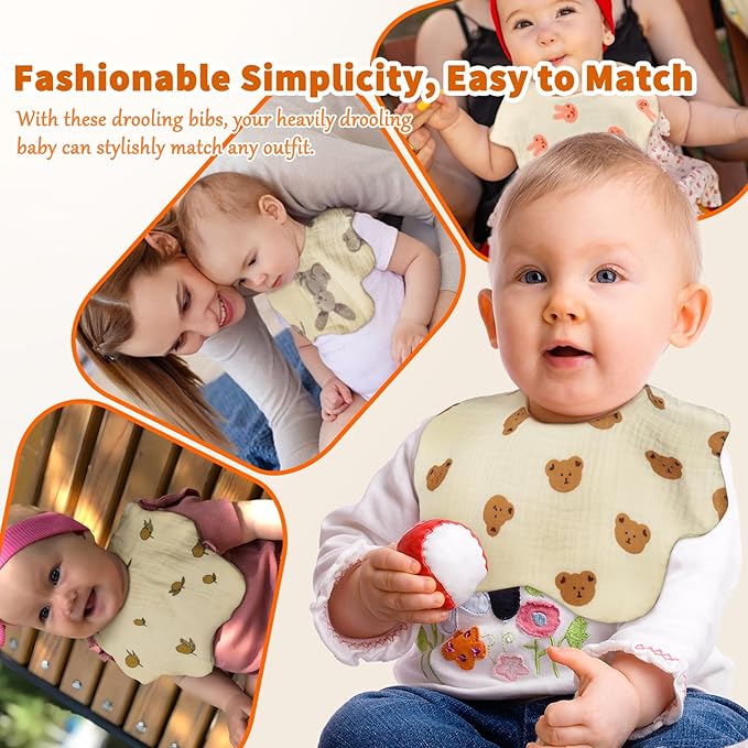 EllieHouse Baby Bibs for Girls Boys 8 Pack Muslin Drool Teeth Drooling Teething Bibs Muslin Cotton for Toddler Infant
