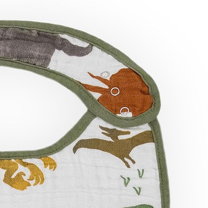 Little Unicorn Premium Classic Bib 3 pack | Adjustable as baby grows | Soft fabric on skin | Great for first time eaters (Dino Friends 2)