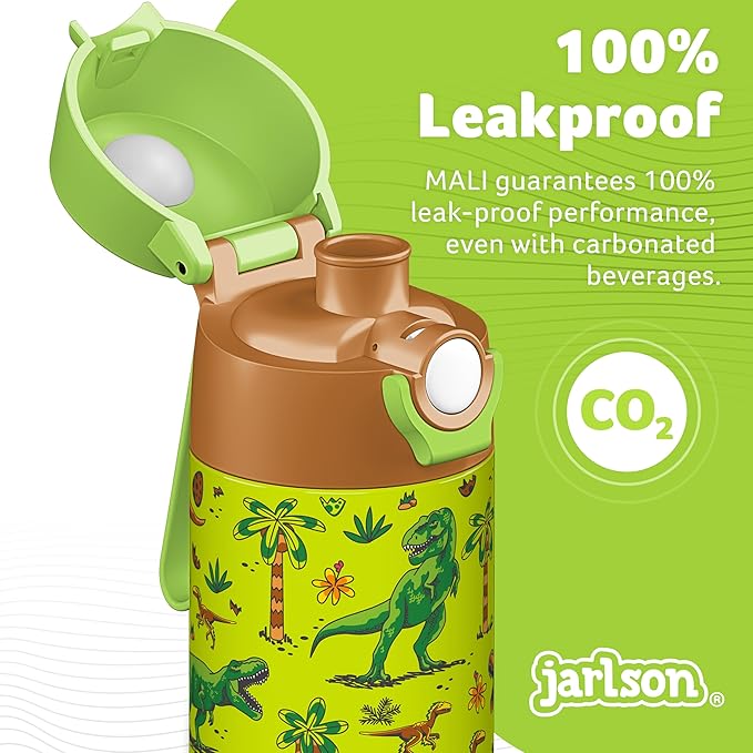 Jarlson® Mali Children's Water Bottle, Thermal Stainless Steel Water Bottle, BPA-Free, Leak-Proof, Children's Bottle with Chug Lid, Bottle for School, Nursery (Dinosaurs, 500 ml)