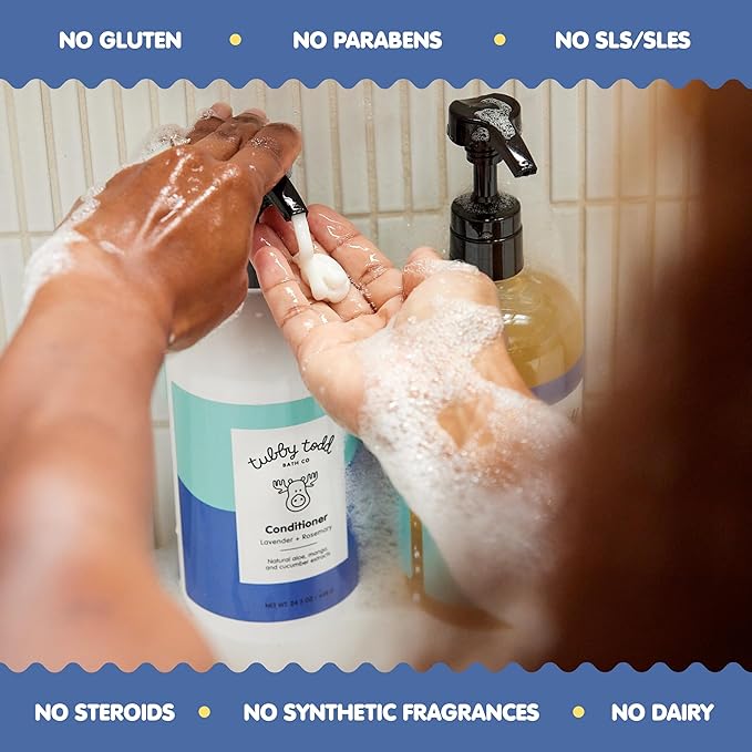 TUBBY TODD Hair Conditioner for Kids & Babies - Nourishing Frizz Control & Detangler - Lightweight, Sweet-Scented Formula - 2 Pack, 25 fl oz & 8 fl oz - Lemon Crème