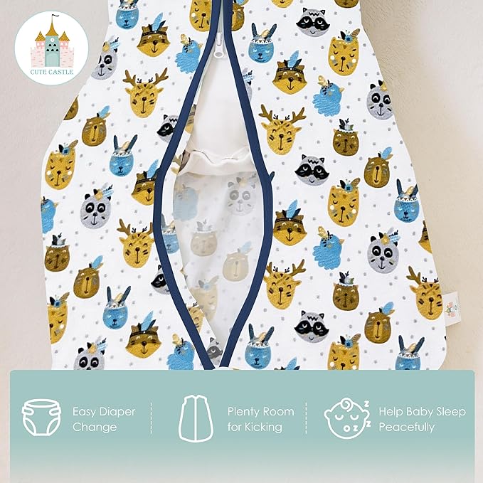 Cute Castle Baby Sleep Sack 12-18 Months - Lightweight 100% Cotton 2-Way Zipper TOG 0.5 Infant Wearable Blanket, Newborn Essentials Toddler Sleep Clothes, 3 Pack(Blue, Balloons, Animals)