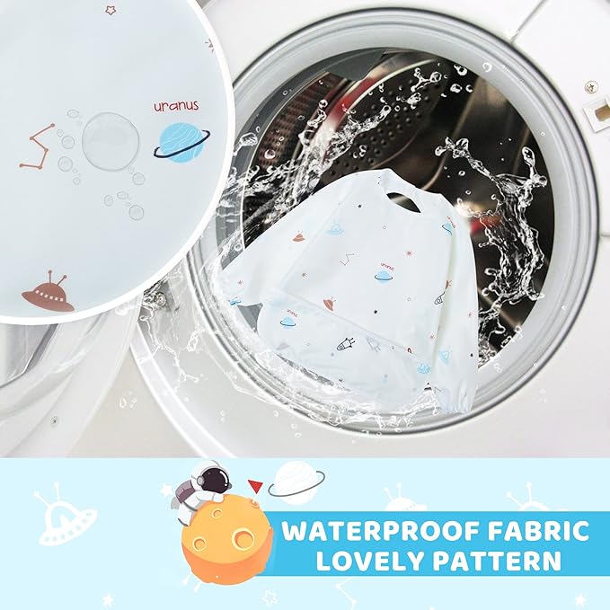 Little Dimsum Baby Bib with Pocket Waterproof Toddler Bibs Infant Feeding Bibs for Boys and Girls, Pack of 2 Colors