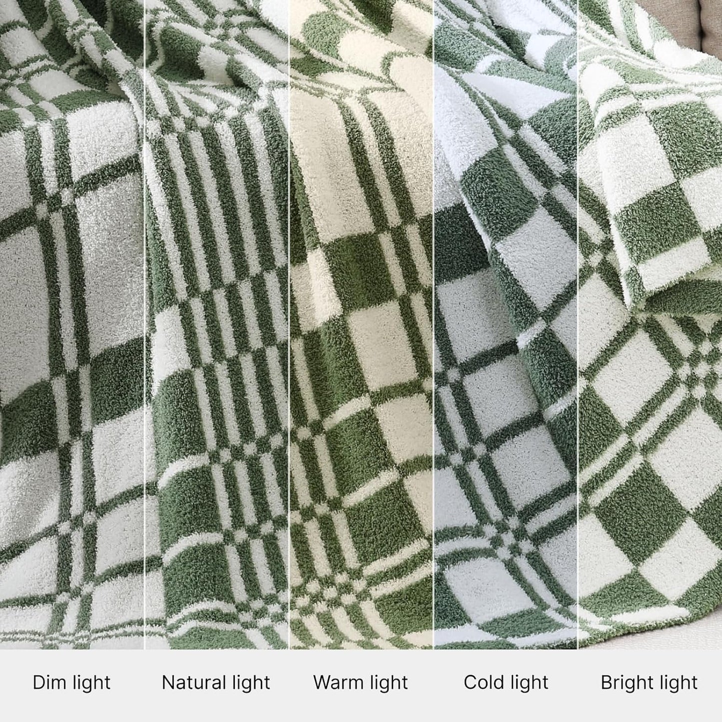 WRENSONGE Checkered Throw Blanket Olive Green Soft Cozy Fluffy Warm Hand Made Weave Throw Blankets for Couch, Sofa, Chair, Bed, Camping, Picnic, Travel Lightweight Bed Blanket - 60"*80"