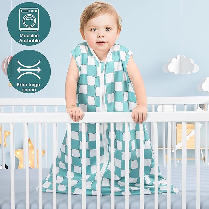 Baby Sleep Sack 12-18 Months 3 Pack Baby Wearable Blanket 100% Rayon Cotton 2-Way Zipper Toddler Sleeping Sack .Comfy Soft Lightweight TOG 0.3 (Bohemia&Checkered&Blue,)