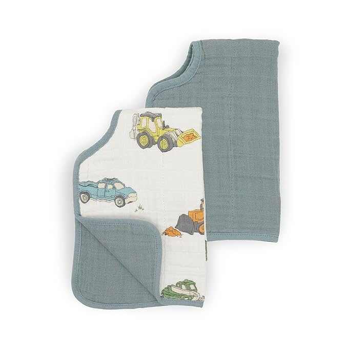 Little Unicorn Ultra-Absorbent Premium Burp Cloth 2 Pack | Soft on Baby's Skin | Larger Size | Ergonomic Design | Set of 2 (Work Trucks)