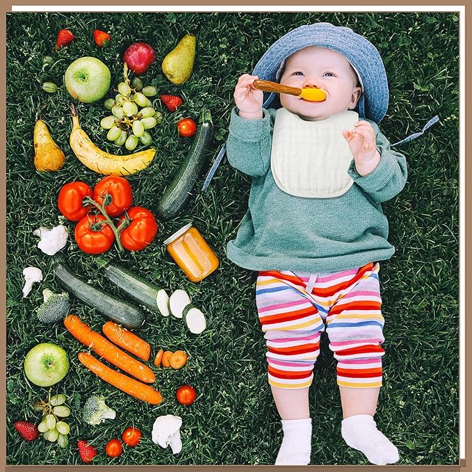 Frienda 8 Pcs Muslin Baby Bibs Cotton Bandana Drool Bibs Bulk for Newborn Infant 6 Absorbent Layers Feeding Accessory