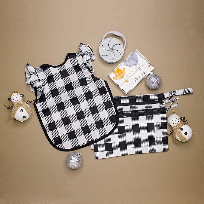 BapronBaby Flutter White Buffalo Plaid Bapron - No Neck Tie Safer Bib for Baby & Toddler - Soft Waterproof Stain Resistant - Machine Washable - Sz Preschool 3-5yrs