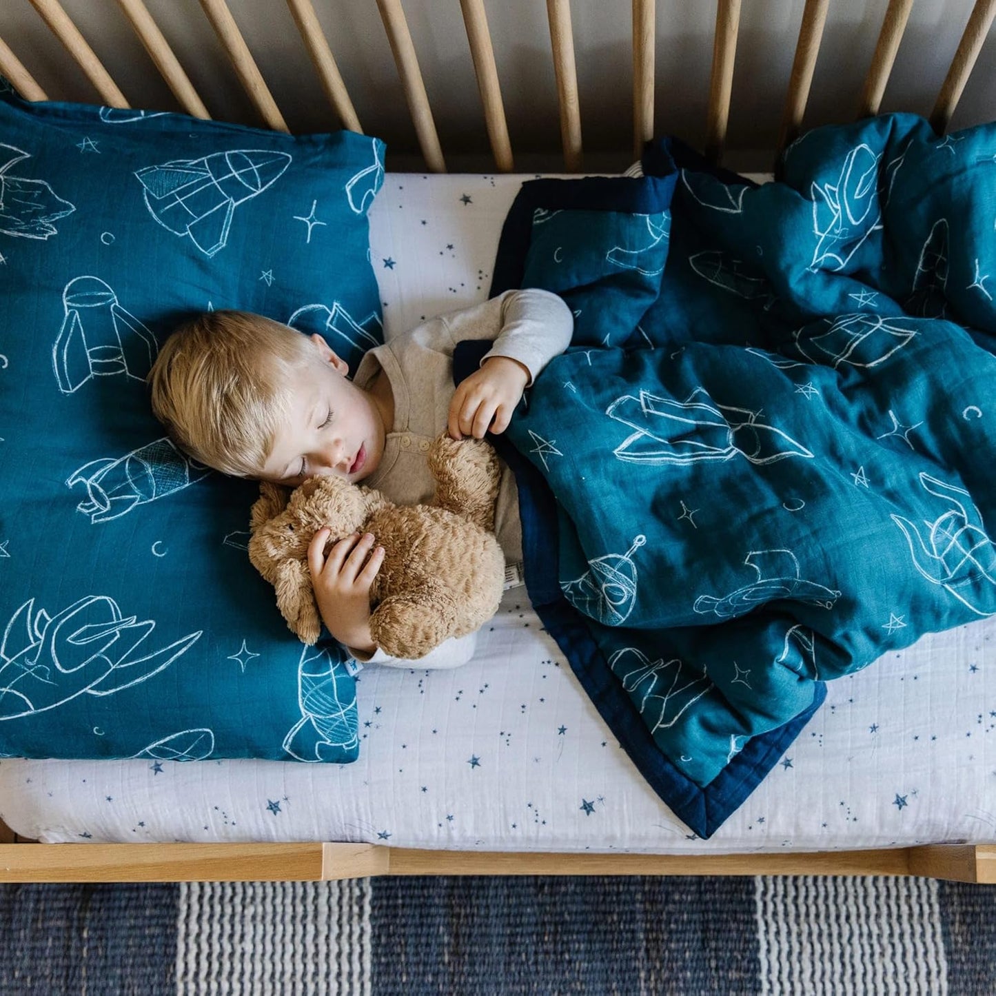 Little Unicorn Standard Pillowcase 2 Pack | Super Soft & Breathable Muslin Fabric | Snug Envelope Closure (Blast Off)