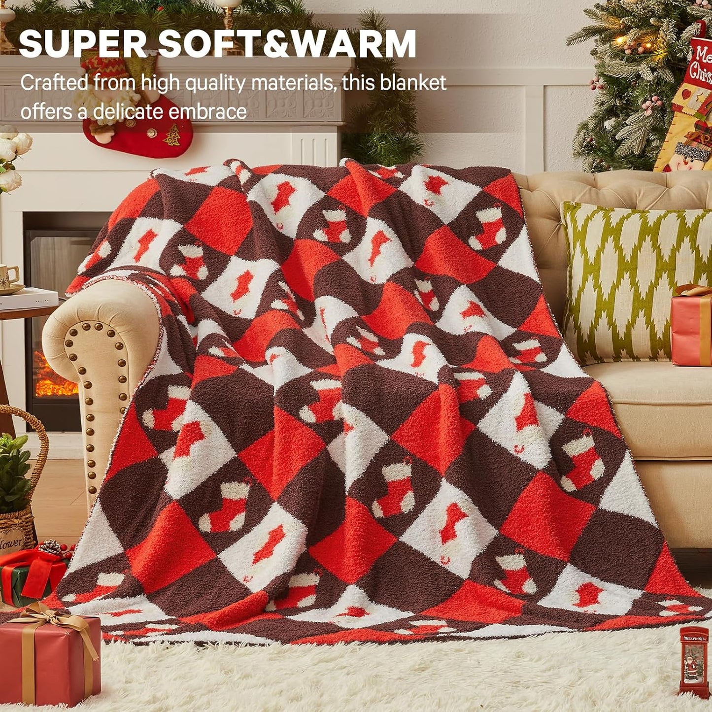 CYMULA Christmas Knit Throw Blanket - Super Soft Cozy Fuzzy Blankets for Couch, Sofa & Bed, Holiday Throw Blanket,60"x80"