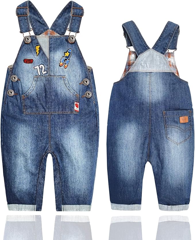 KIDSCOOL SPACE Baby Little Kids Cute Denim Embroidered Fashion Jean Overalls
