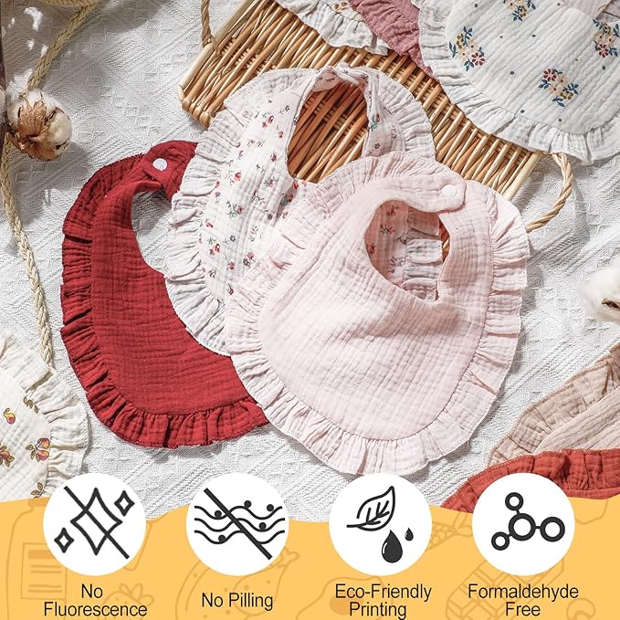 Mepase 10 Pcs Large Muslin Baby Girl Bibs Drool Teething Bibs Lap Shoulder for Boy Girls Teething(Elegant Colors)