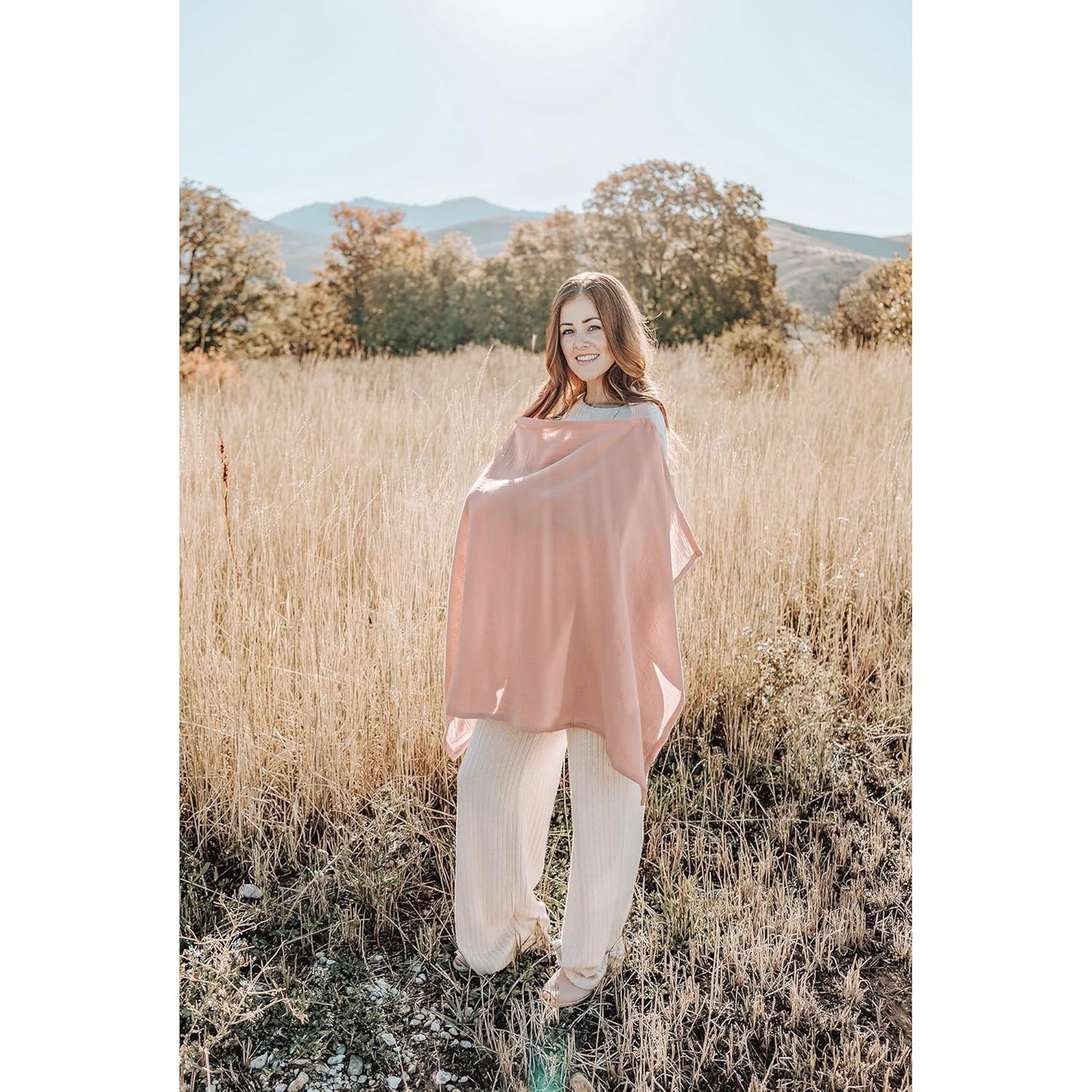 Konssy Muslin Nursing Cover for Baby Breastfeeding, Breathable 100% Cotton Breastfeeding Cover with Rigid Hoop for Mother Nursing Apron, Multi-use Carseat Canopy (Pink)