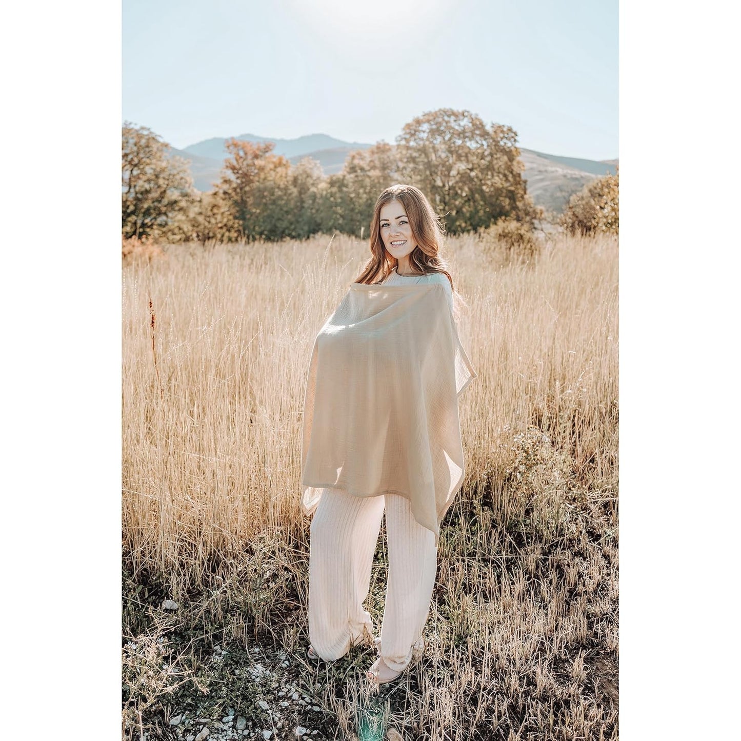 Konssy Muslin Nursing Cover for Baby Breastfeeding, Breathable 100% Cotton Breastfeeding Cover with Rigid Hoop for Mother Nursing Apron, Multi-use Carseat Canopy (Summer Wheat)