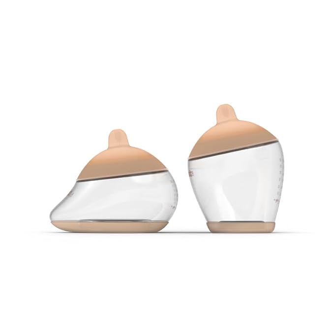 Emulait Baby Bottle Starter Kit Includes 2 Bottles 2 Nipples 2 Caps 2 Lids 2 Responsive Flow Valves, Cleaning Brush - Light - Shape 1-RFV