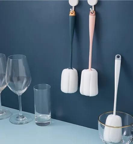 Kitchen_Empire_Sponge Bottle Cup Brush | Long Handle Cleaning Brush for Bottles, Glasses & Cups | Soft Non-Scratch Sponge Scrubber for Kitchen & Home Use(Pack of 4)