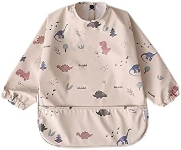 GZMM Waterproof Baby Bibs,Infant Toddler Long Sleeve Feeding Bib With Food Catcher,Easy Clean & Washable