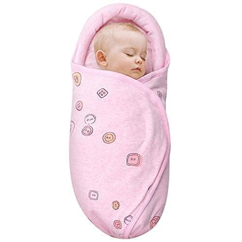 Premium Soft Cotton Baby Swaddle Blankets, Unisex Baby Blanket Wrap for Newborn Baby Boys Girls, Skin Friendly Wearable Swaddling Sleep Sack Calms Startle Reflex (Button, Peachpink, 0-3 Months)