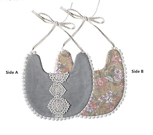 GZMM Baby Bib For Girls,Reversible Waterproof Handmade Natural Cotton Baby Drool Bib 0-12 months 3 Pack