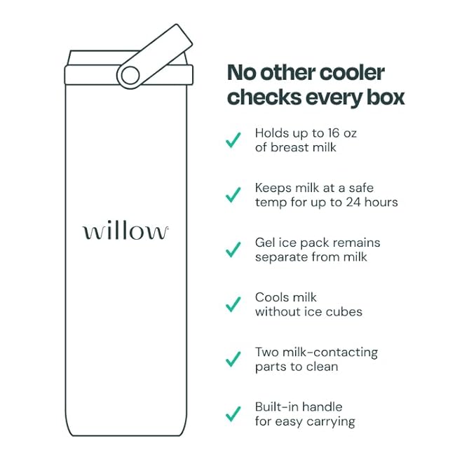 Willow - Portable Breastmilk Cooler - Keeps Breast Milk Cold for 24 Hours - Stainless Steel - Insulated - Reuseable - Breastfeeding Essentials - Storage Container w/Gel Ice Pack - Pink - 16oz