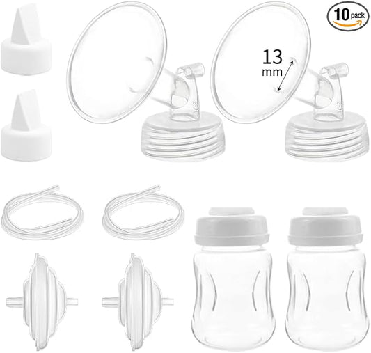 Pump Parts Compatible with Spectra S1/S2/9 Plus, Not Original Accessories, Full Set Replacements Include 13mm Flange, Duckbill Valve, Backflow Protector, Tubing and Bottle