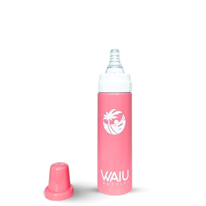 Waiu Insulated Stainless Steel Baby Bottle BPA-Free | Keeps Drinks Hot for 8 Hours, Cold for 24 Hours | 4 oz. (Pink)