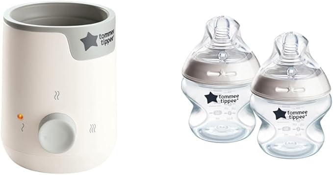 Tommee Tippee Easiwarm Bottle Warmer, Warms Breast Milk and Formula Bottles, Automatic Timer, One-Dial Operation+ Natural Start Anti-Colic 5 oz BPA Free Newborn Bottles, Slow Flow Breast-Like Nipple