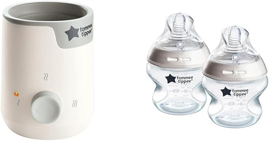 Tommee Tippee Easiwarm Bottle Warmer, Warms Breast Milk and Formula Bottles, Automatic Timer, One-Dial Operation+ Natural Start Anti-Colic 5 oz BPA Free Newborn Bottles, Slow Flow Breast-Like Nipple