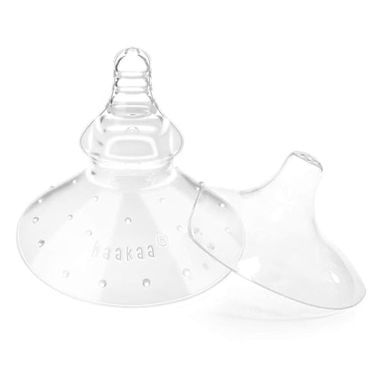 haakaa Nipple Shield Combo for Breastfeeding Newborn, Silicone Nipple Shield for Breastfeeding Difficulties, with Carry Case, Round Base & 24mm Ultra-Thin, 2pc