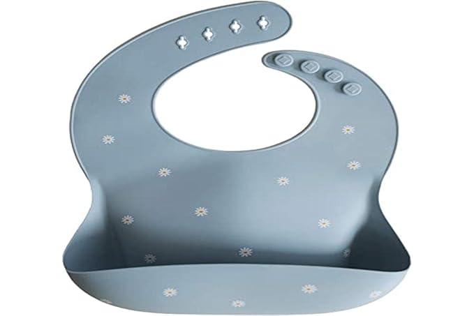 mushie Silicone Baby Bib | Adjustable Fit Waterproof Bibs (White Daisy)