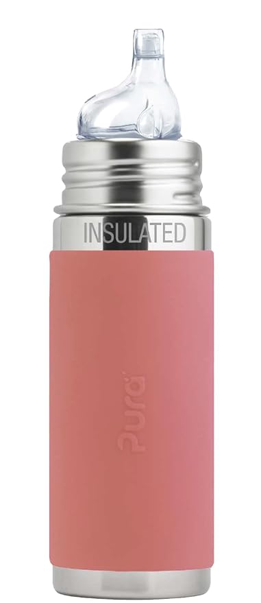 Pura Kiki 9oz/260ml Stainless Steel Insulated Sippy Bottle w/Sleeve, Plastic-Free, MadeSafe Certified, Medical-Grade Silicone Sipper Spout Fast Flow for Kids, Toddlers, Babies & Infant – Rose