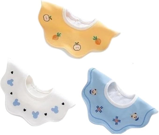 Newborn Pure Cotton Fabric Waterproof Breathable Petal Bib with Snap Closure - Baby Infant Drool Cloth and Feeding Accessories