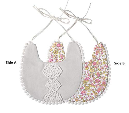 GZMM Baby Bib For Girls,Reversible Waterproof Handmade Natural Cotton Baby Drool Bib 0-12 months 3 Pack