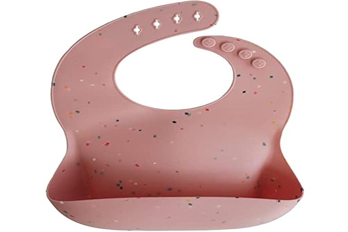 mushie Silicone Baby Bib | Adjustable Fit Waterproof Bibs (Powder Pink Confetti)