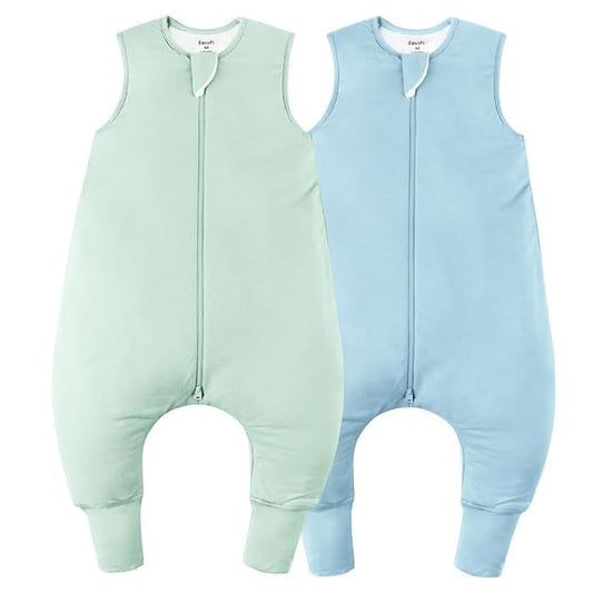 Rayon Made From Bamboo Sleep Sack 24-36 Months 0.5 Tog Ultra Soft Summer Toddler Sleep Sack 2t-3t with Feet 2-Way Zipper Lightweight Sleeping Bag Baby Wearable Blanket (2 Pack)-Green & Blue