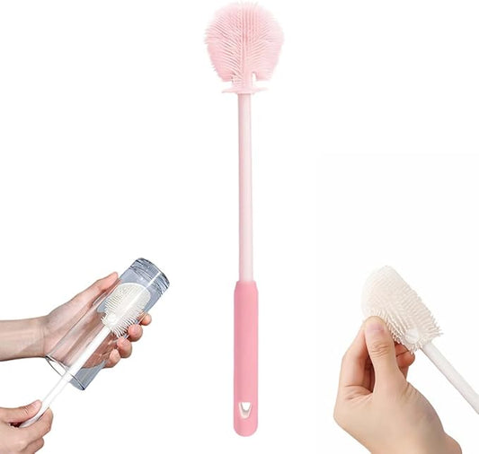 360° Flexible Silicone Bottle Brush with Long Handle,2025 New Multifunction Cleaning Foldable Cleaning Tool,Soft Bristle Silicone Cup Brush for Narrow Neck Bottles,Water Bottles (Pink B/1pcs)