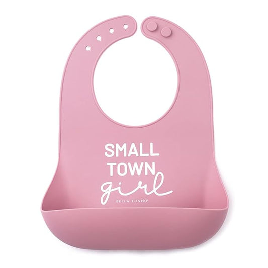 Bella Tunno Baby Bib for Eating, Waterproof Silicone Bib with Large Food Catcher, Adjustable Fit for Babies 4-12 months & Toddlers 1-3 Years, Boys & Girls, Small Town Girl