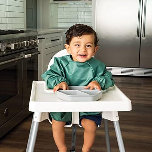 Tiny Twinkle Mess Proof Baby Bibs, 2pk Waterproof Smock Baby Bibs for Eating, Machine Washable Long Sleeve Bibs, Baby Led Weaning, Toddler Bibs, BLW Supplies(Slate Olive, Large 2-4 Years)