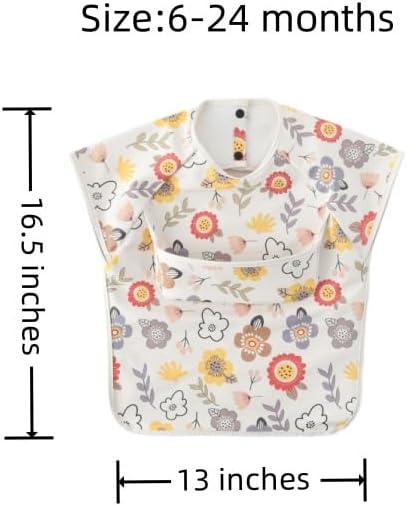 GZMM Waterproof Baby Bibs,Infant Toddler Extra Cover Feeding Bib With Food Catcher,Easy Clean & Washable