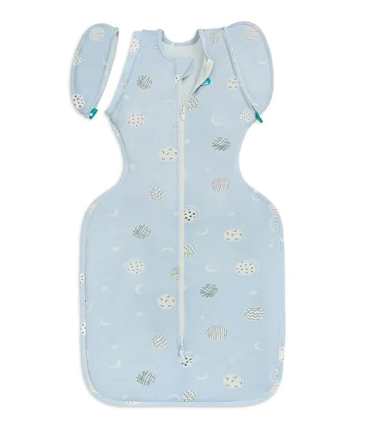 Love to Dream Swaddle UP Transition Bag, Luxuriously Silky Soft Viscose from Bamboo, Baby Sleep Sack, Patented Zip-Off Wings, Snug Fit Helps Calm Startle Reflex, 1.0TOG, 13-19 lbs, Blue