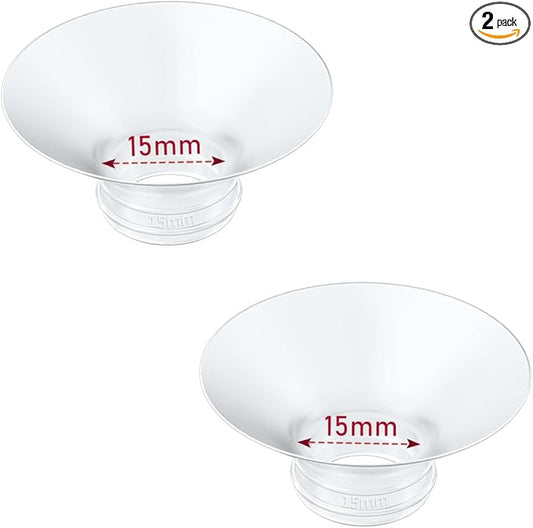 Flange Insert 2PCS 15mm Compatible with Momcozy M9/M6/M5/S12 Pro/V1 Pro/V2 pro, Spectra/Medela/Elvie/NCVI/TSRETE/eufy/Lansinoh/Paruu/MomMed Breast Pump 24mm Shields/Flanges (2pcs-15mm)