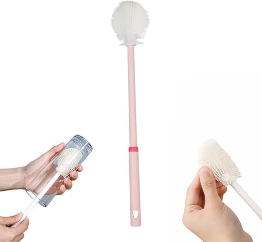 360° Flexible Silicone Bottle Brush with Long Handle,2025 New Multifunction Cleaning Foldable Cleaning Tool,Soft Bristle Silicone Cup Brush for Narrow Neck Bottles,Water Bottles (Pink A/1pcs)
