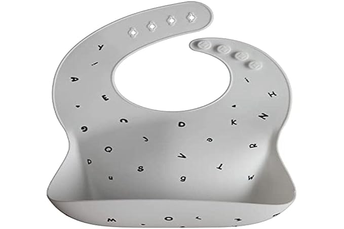 mushie Silicone Baby Bib | Adjustable Fit Waterproof Bibs (Letters White)