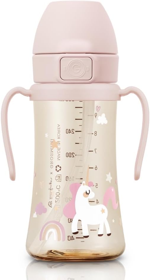 GROSMIMI Flip Top Spill Proof Sippy Cup, PPSU, BPA Free, 10 oz, Stage 2 Straw for Toddlers (Unicorn)